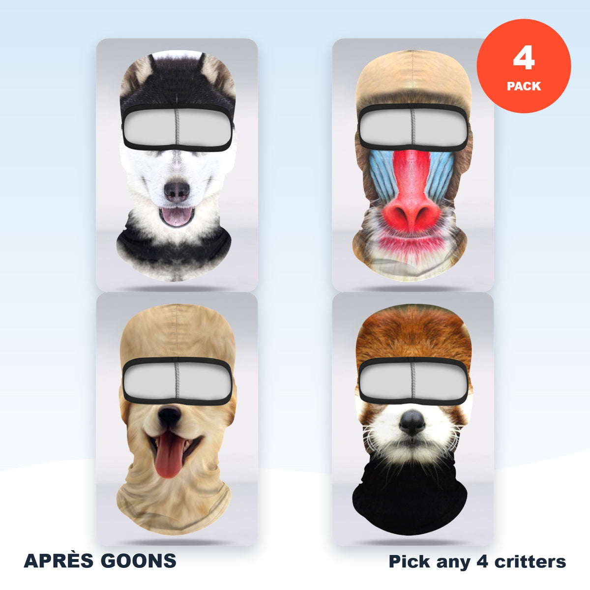 Critter face balaclava 4-pack