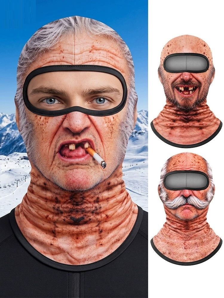 Old man face balaclava worn on the slopes