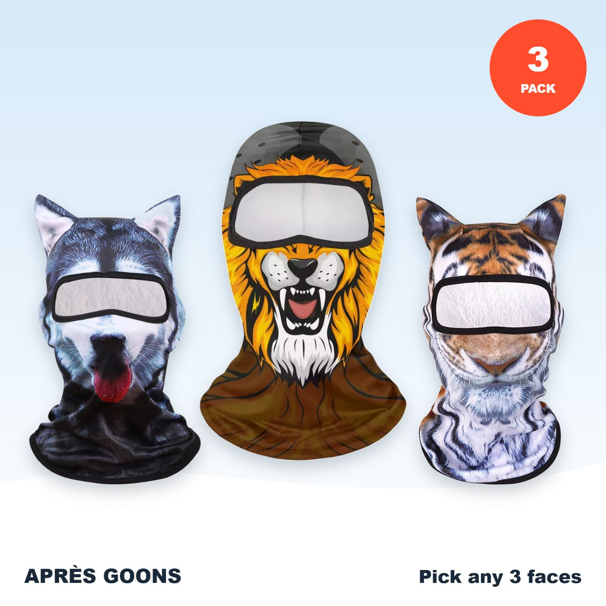 Wildface animal balaclava 3-pack